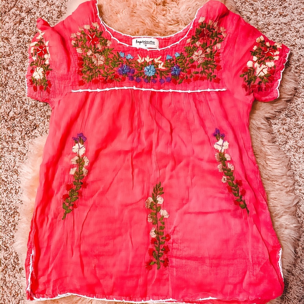 Pink Floral Fiesta Crocheted Blouse